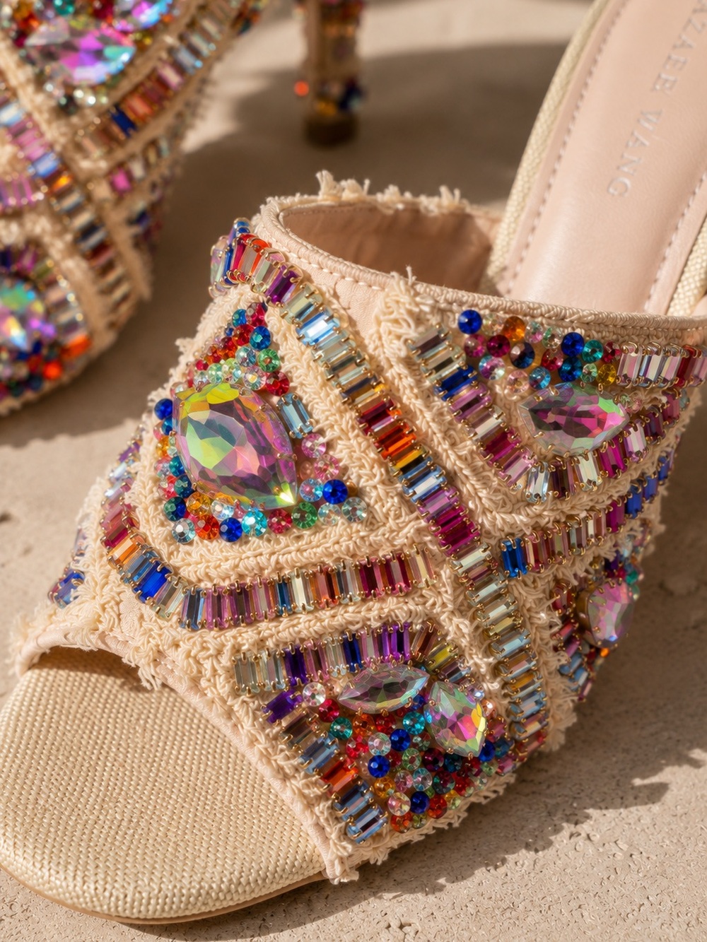 Azalea Wang Jeweled Crystal Slide Heels | Multicolor Statement Mules - Size 6.5 - Picture 2 of 11